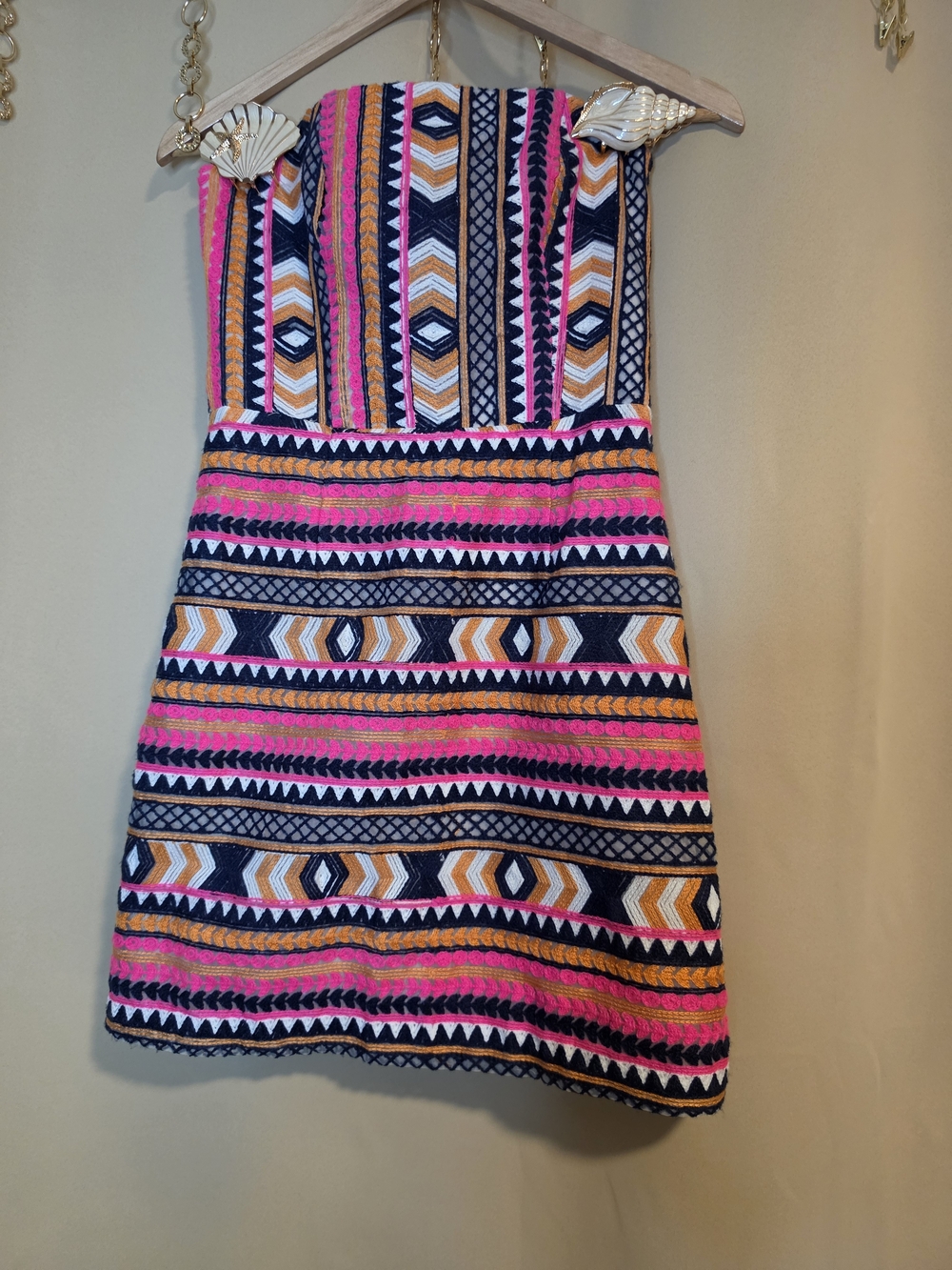Alice & Trixie Strapless Mini Dress in Pink, Navy & Mustard